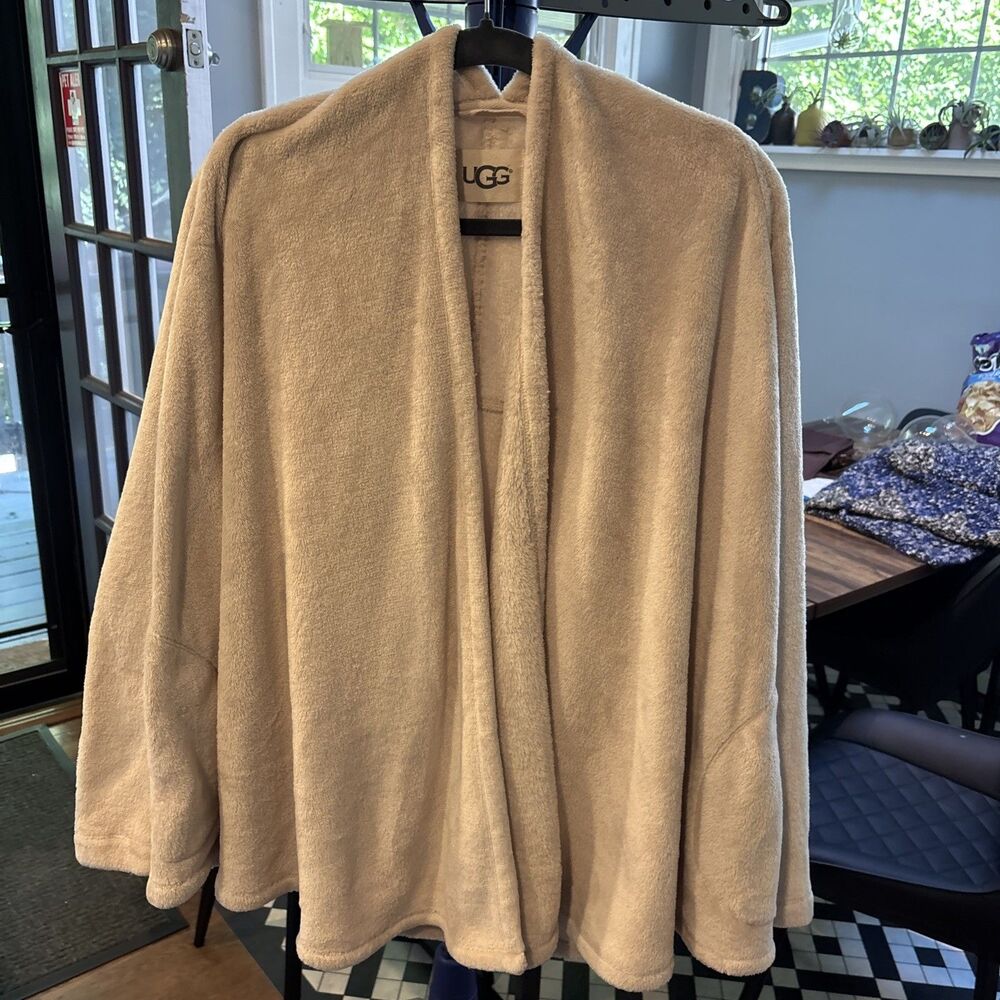 Ugg Isla Fleece Lounging Cardigan Cream Soft Cozy Comfy Open Front Pockets M